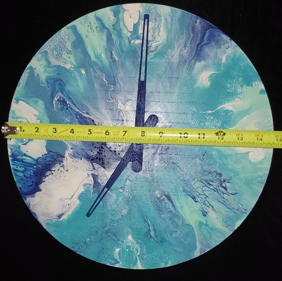 15" Circular Hand-Painted Wall Clock, Blue, White - Picture 4 of 5